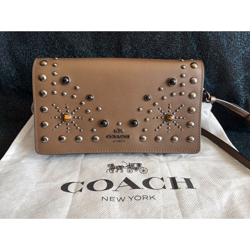 COACH Foldover Crossbody Clutch in Glovetanned Leather with Western Rivets NWOT